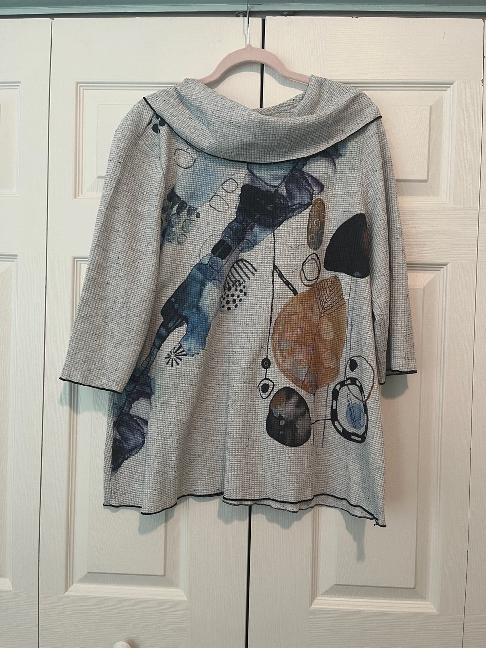 Light Gray Waffle Tunic with Abstract Print